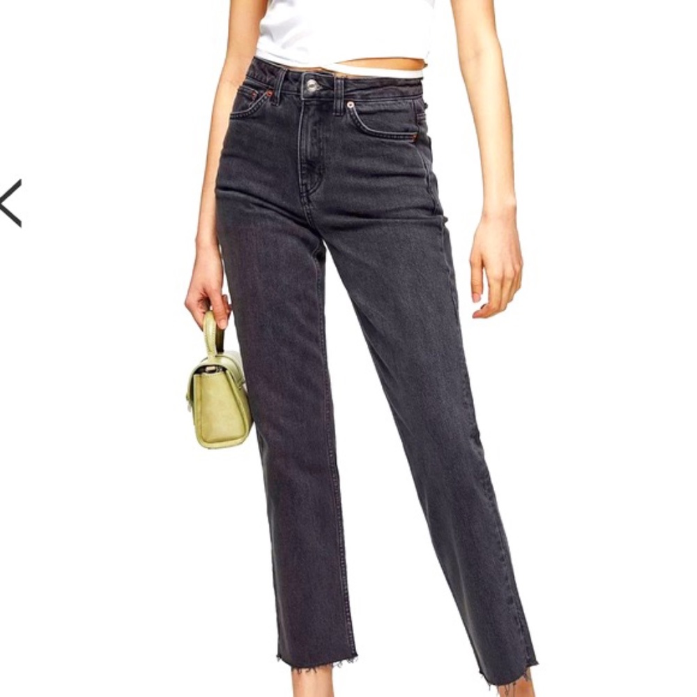 TopShop • Black Washed Straight Jeans